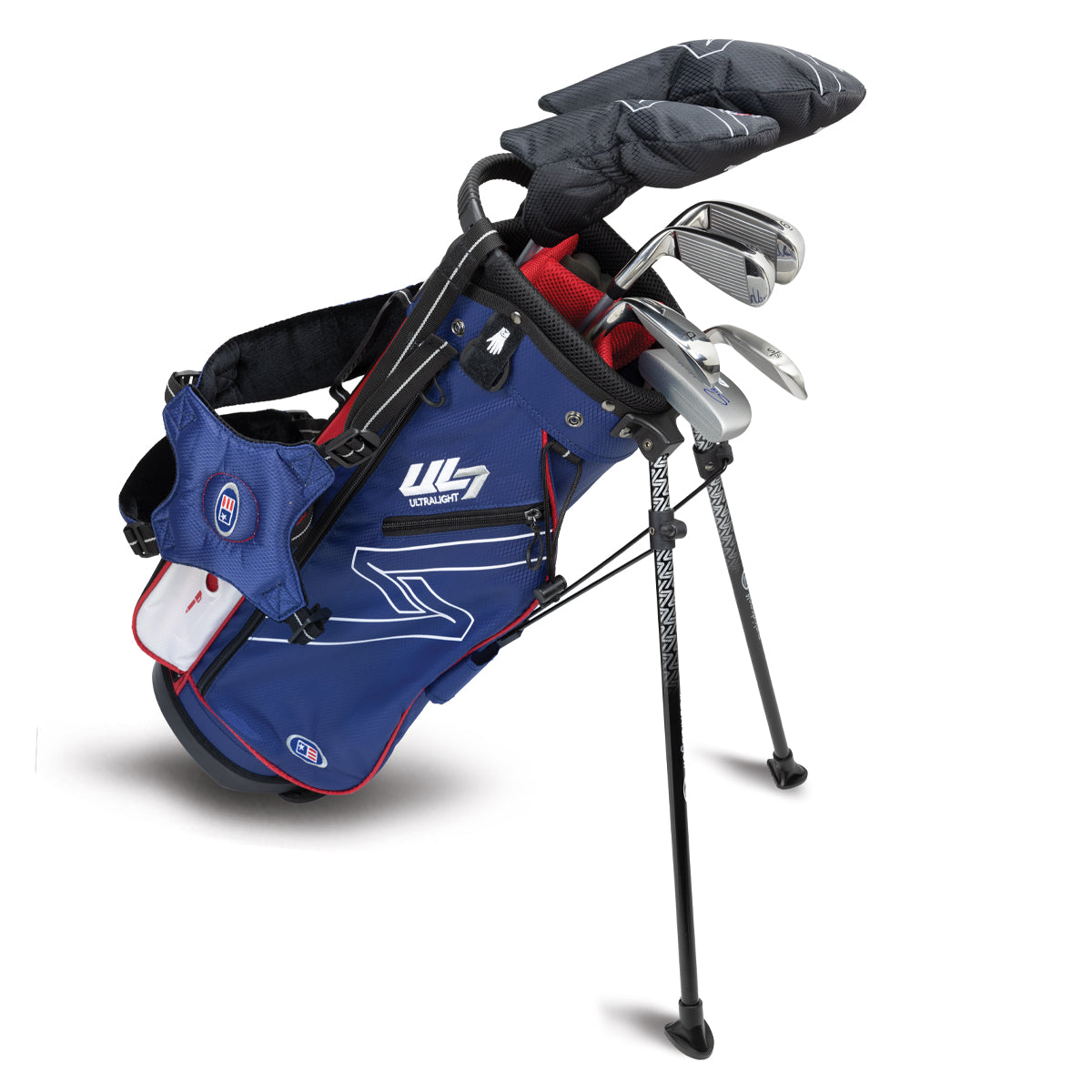 UL7 48 7 Club Stand Set, All Graphite, Black/Teal Bag Right / Navy/Red