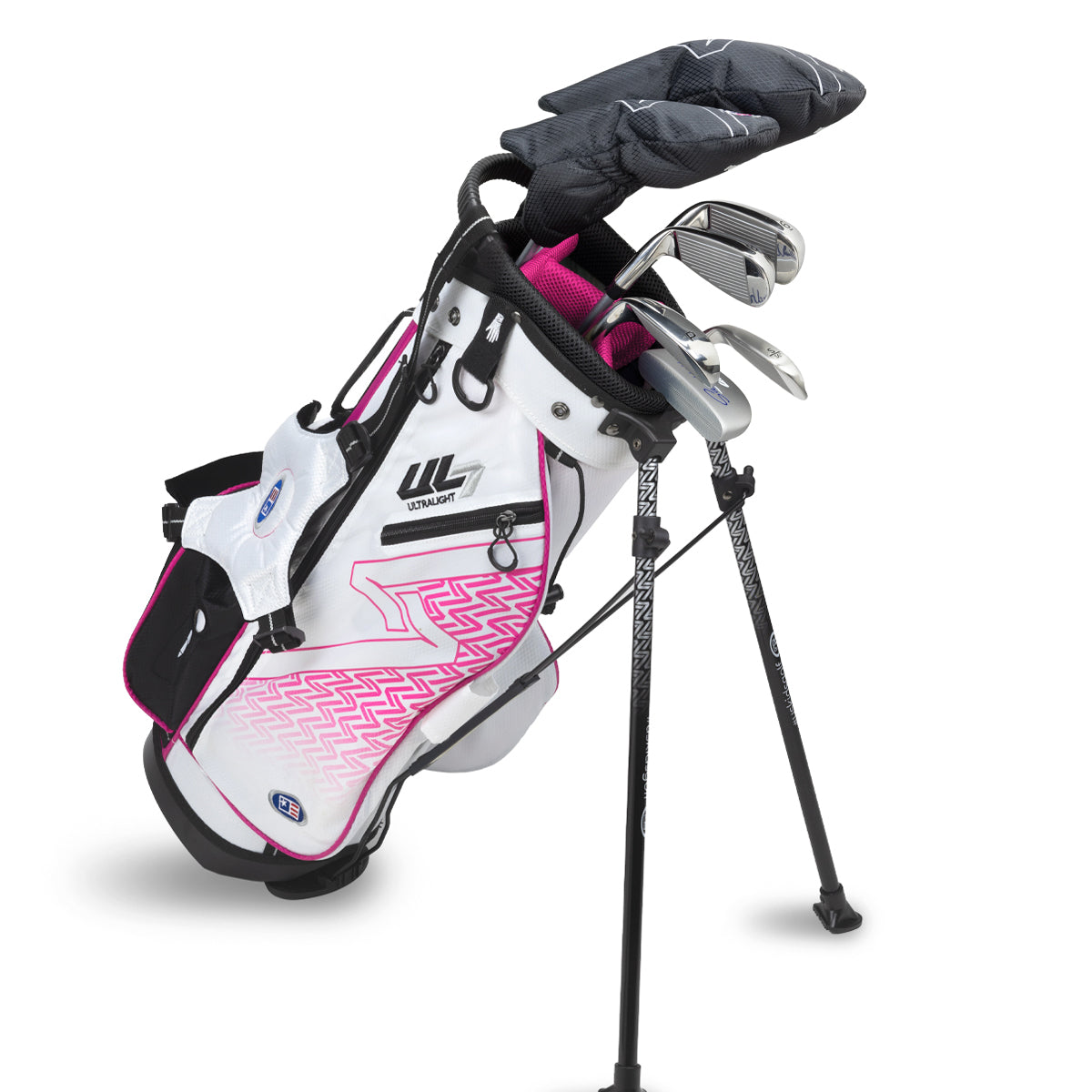 UL7 48 7 Club Stand Set, All Graphite, Black/Teal Bag Right / White/Pink